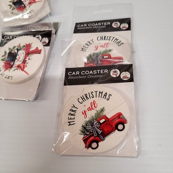 Car Coaster Lot 24 Ceramic Absorbent Christmas Holiday 3'' Cow Snowman Truck - Picture 4 of 9